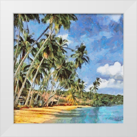 Palms on the Beach White Modern Wood Framed Art Print by Medeiros, Celito