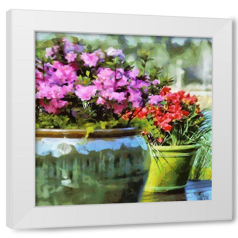 Pink and Red flowers in the Pot White Modern Wood Framed Art Print by Medeiros, Celito