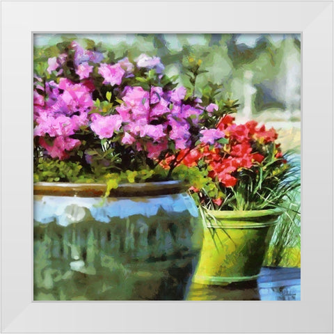 Pink and Red flowers in the Pot White Modern Wood Framed Art Print by Medeiros, Celito
