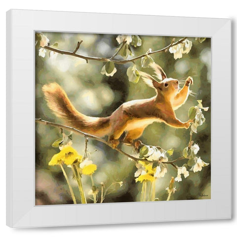 Happy Squirrel White Modern Wood Framed Art Print by Medeiros, Celito