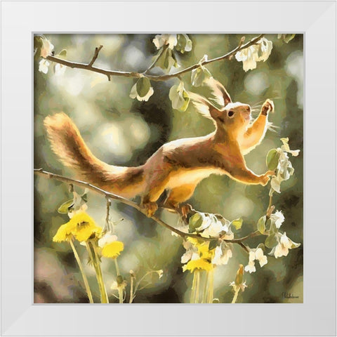 Happy Squirrel White Modern Wood Framed Art Print by Medeiros, Celito