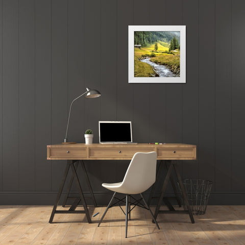 Stream in the Alps White Modern Wood Framed Art Print by Medeiros, Celito