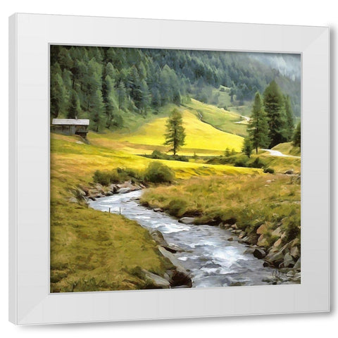 Stream in the Alps White Modern Wood Framed Art Print by Medeiros, Celito
