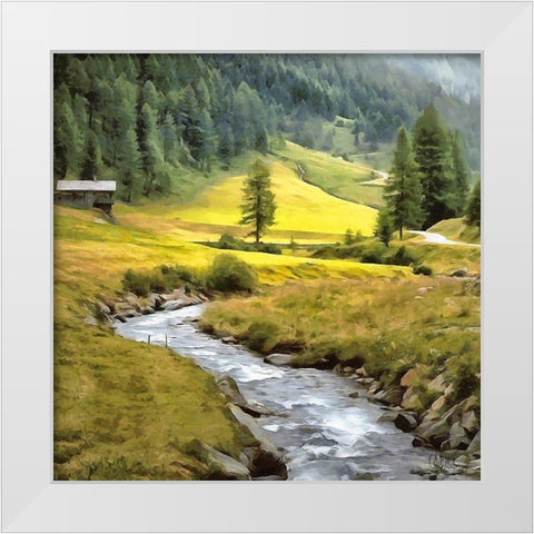 Stream in the Alps White Modern Wood Framed Art Print by Medeiros, Celito
