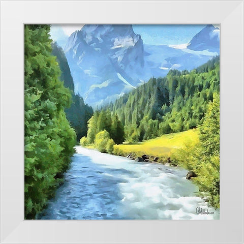 River in Mountains White Modern Wood Framed Art Print by Medeiros, Celito