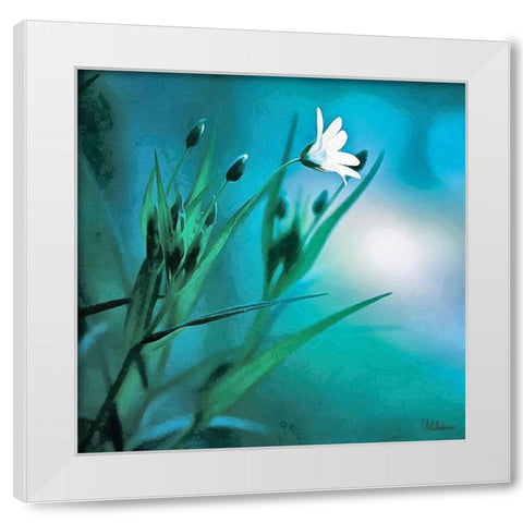 Flowers on Turquiese Background II White Modern Wood Framed Art Print by Medeiros, Celito