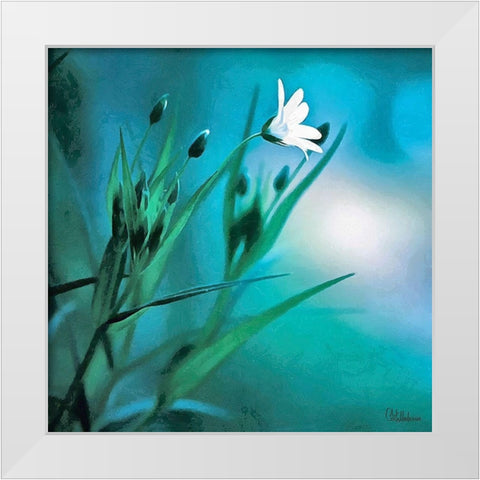 Flowers on Turquiese Background II White Modern Wood Framed Art Print by Medeiros, Celito