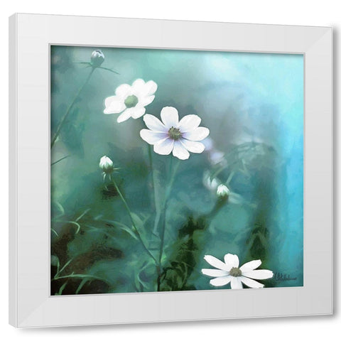 Flowers on Turquiese Background III White Modern Wood Framed Art Print by Medeiros, Celito