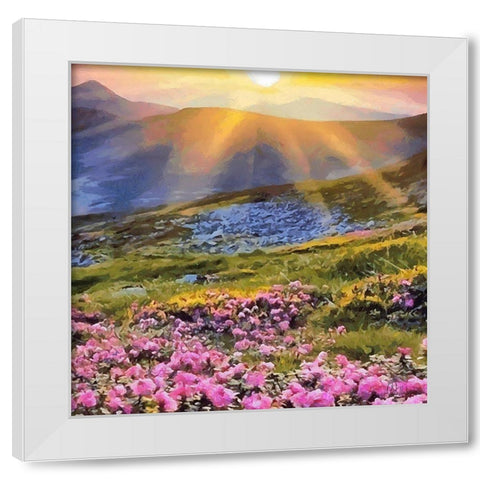 Sunset over the Mountains White Modern Wood Framed Art Print by Medeiros, Celito