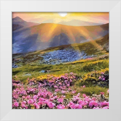Sunset over the Mountains White Modern Wood Framed Art Print by Medeiros, Celito