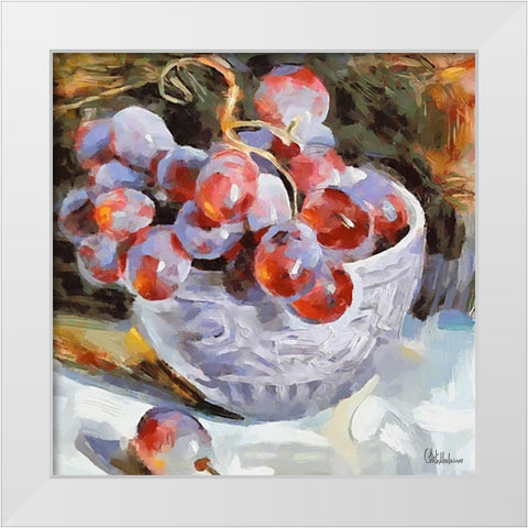 Basket with Grapes White Modern Wood Framed Art Print by Medeiros, Celito
