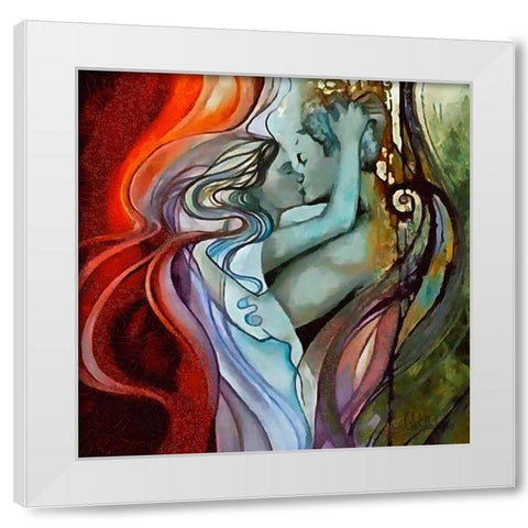 Kissing is nice White Modern Wood Framed Art Print by Medeiros, Celito