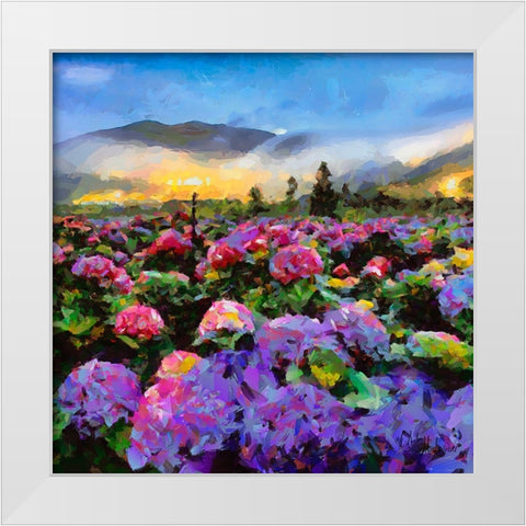 Field with pink Flowers White Modern Wood Framed Art Print by Medeiros, Celito