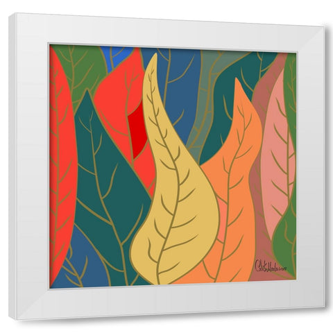 Colorful Leaves I White Modern Wood Framed Art Print by Medeiros, Celito