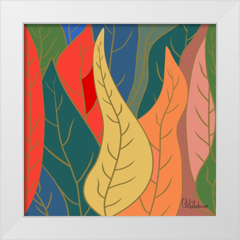 Colorful Leaves I White Modern Wood Framed Art Print by Medeiros, Celito