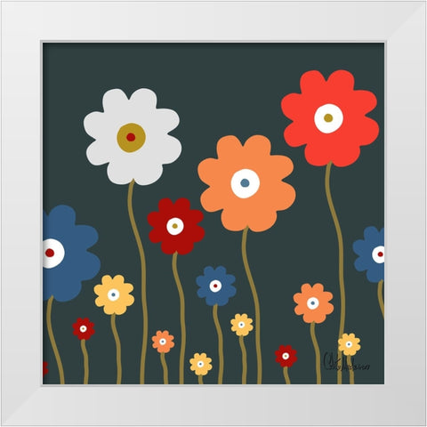 Flowers on black Background White Modern Wood Framed Art Print by Medeiros, Celito