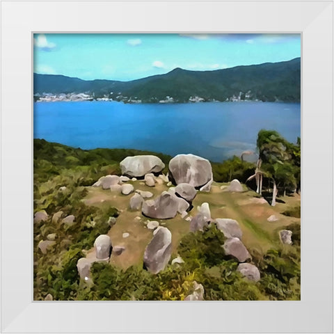 Big Stones near the Sea White Modern Wood Framed Art Print by Medeiros, Celito