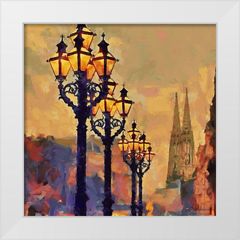 Lamps by Sunset White Modern Wood Framed Art Print by Medeiros, Celito