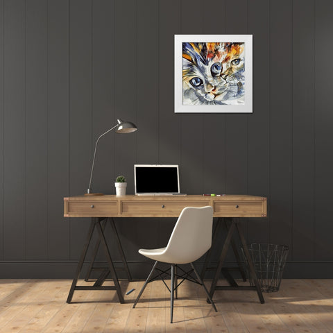 Two Cats White Modern Wood Framed Art Print by Medeiros, Celito