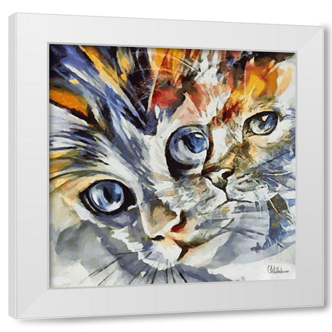 Two Cats White Modern Wood Framed Art Print by Medeiros, Celito