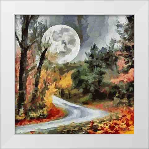 Moon over the Road White Modern Wood Framed Art Print by Medeiros, Celito