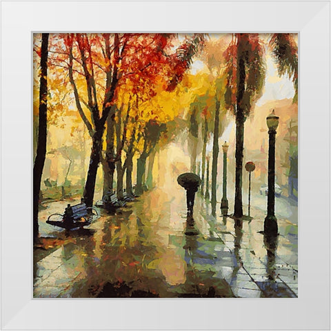 Rainy Day in the City White Modern Wood Framed Art Print by Medeiros, Celito