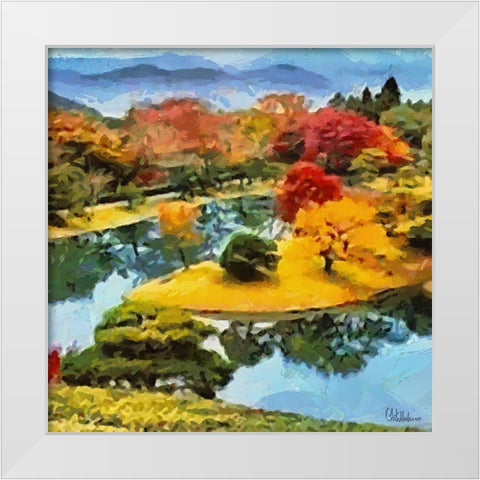 Bend of the River in Autumn White Modern Wood Framed Art Print by Medeiros, Celito