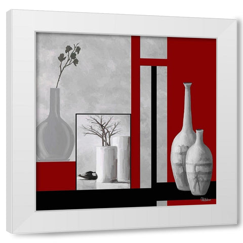 Stillife in Red and Grey  White Modern Wood Framed Art Print by Medeiros, Celito