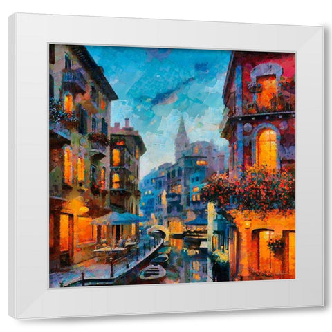 Venice at Night White Modern Wood Framed Art Print by Medeiros, Celito