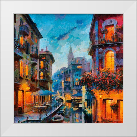 Venice at Night White Modern Wood Framed Art Print by Medeiros, Celito