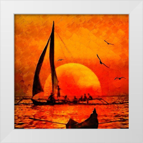 Sunset on the Sea White Modern Wood Framed Art Print by Medeiros, Celito