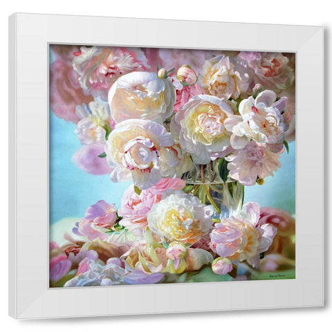 Peonies in a Square Space White Modern Wood Framed Art Print by Kopania, Zbigniew