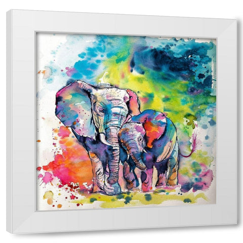 Elephant with Baby White Modern Wood Framed Art Print by Kovacs, Anna Brigite