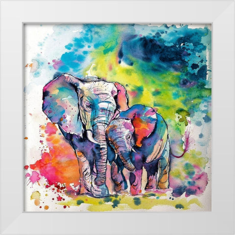 Elephant with Baby White Modern Wood Framed Art Print by Kovacs, Anna Brigite