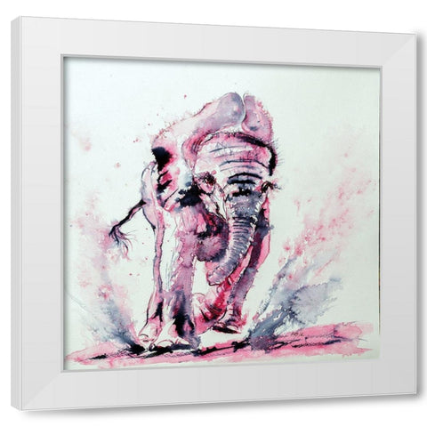 Elephant in pink White Modern Wood Framed Art Print by Kovacs, Anna Brigite