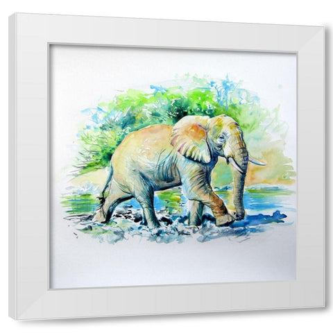 Elephant in the Mud White Modern Wood Framed Art Print by Kovacs, Anna Brigite