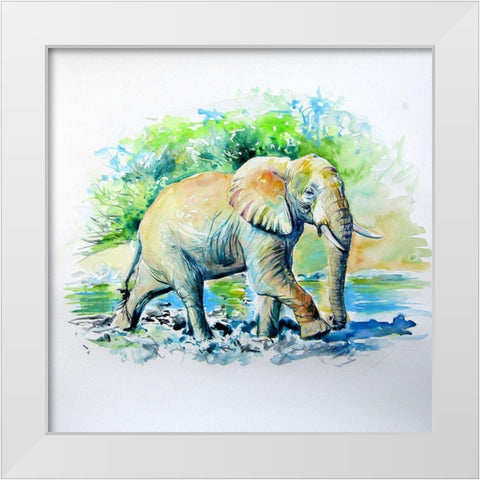 Elephant in the Mud White Modern Wood Framed Art Print by Kovacs, Anna Brigite
