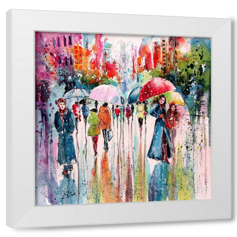 Umbrellas White Modern Wood Framed Art Print by Kovacs, Anna Brigite
