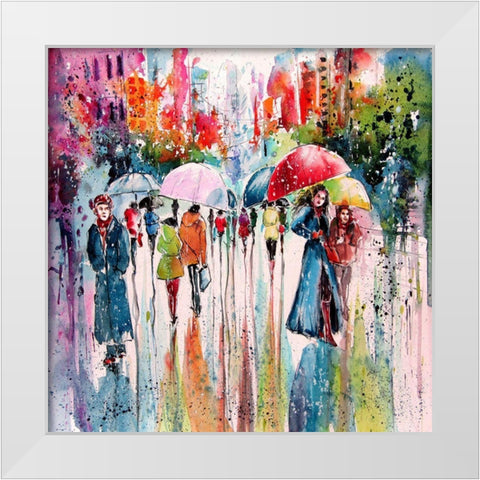 Umbrellas White Modern Wood Framed Art Print by Kovacs, Anna Brigite