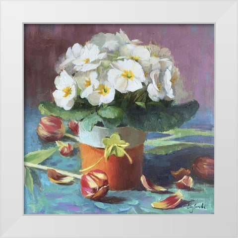 White Primrose White Modern Wood Framed Art Print by Strube, Ling