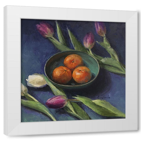 The Three Oranges White Modern Wood Framed Art Print by Strube, Ling