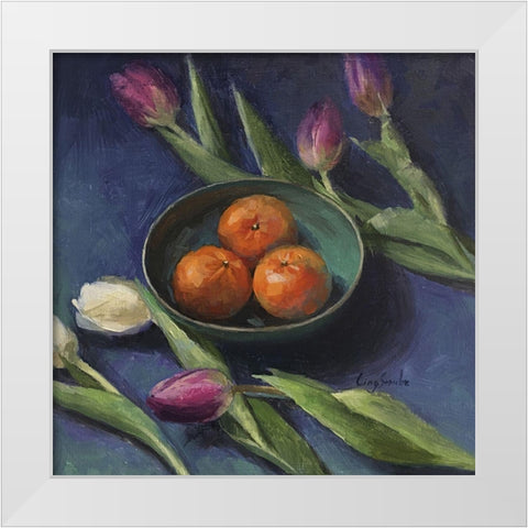 The Three Oranges White Modern Wood Framed Art Print by Strube, Ling