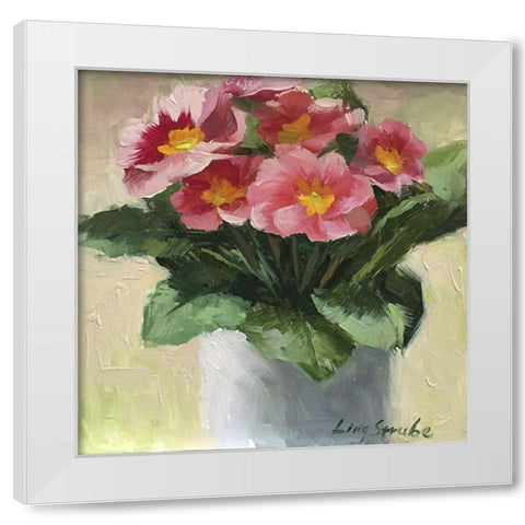 Primroses White Modern Wood Framed Art Print by Strube, Ling
