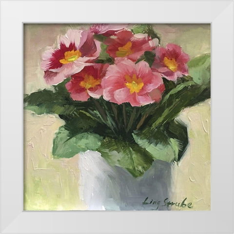 Primroses White Modern Wood Framed Art Print by Strube, Ling