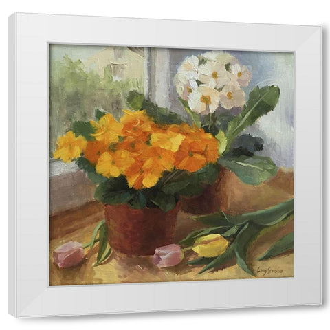 Primrose and Tulip White Modern Wood Framed Art Print by Strube, Ling