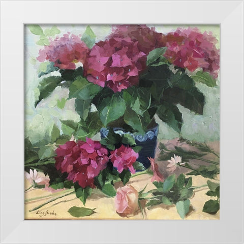 Red Hydrangeas White Modern Wood Framed Art Print by Strube, Ling