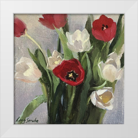 Red and White Tulips White Modern Wood Framed Art Print by Strube, Ling