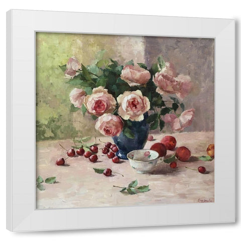 Austin Roses with Still Life II White Modern Wood Framed Art Print by Strube, Ling