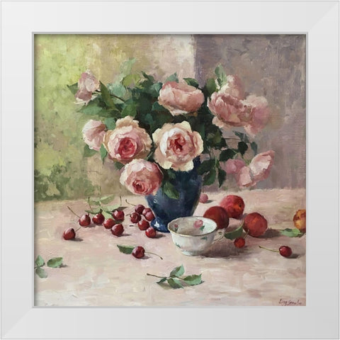 Austin Roses with Still Life II White Modern Wood Framed Art Print by Strube, Ling