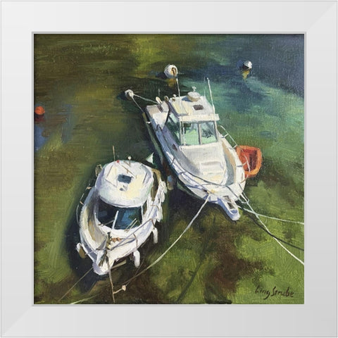 Two White Boats White Modern Wood Framed Art Print by Strube, Ling